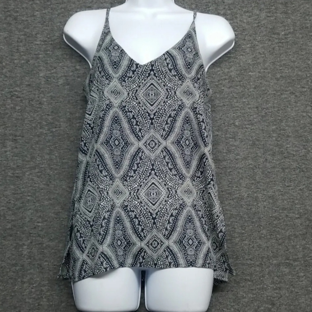 H&M Womans Speghetti Strap Tank Top Size 2 BLUE & WHITE Geometric, Dots